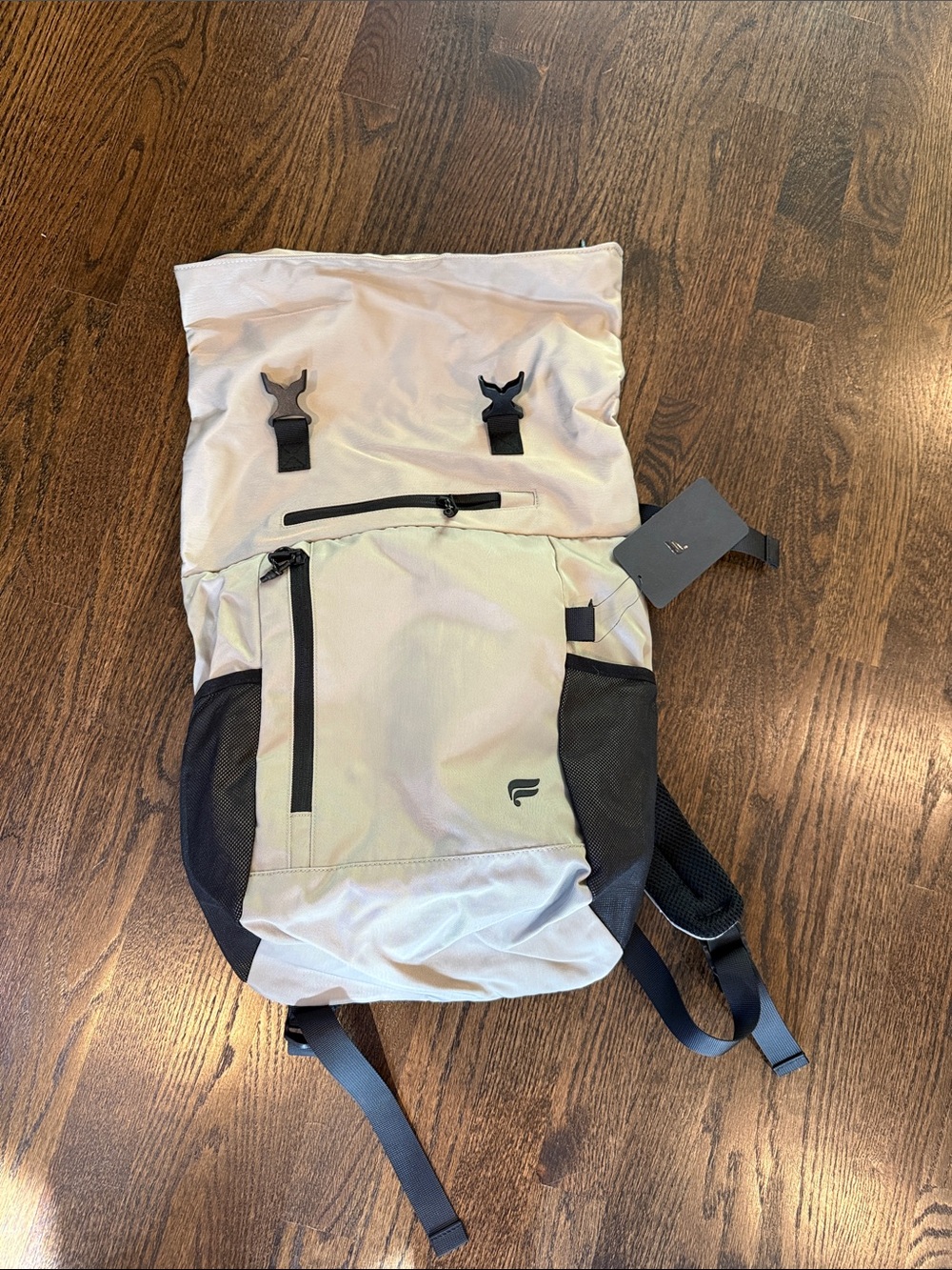 Fabletics Men’s Light Gray and Black Roll-Top Backpack